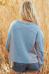 Relaxed Waffle Knit Striped Patch Pocket Pullover Top