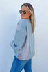 Relaxed Waffle Knit Striped Patch Pocket Pullover Top