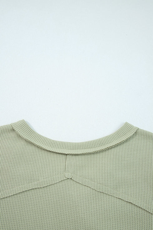 Relaxed Waffle Knit Striped Patch Pocket Pullover Top