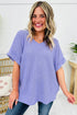 Relaxed Waffle Knit V Neck Short Sleeve Casual Top