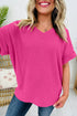 Relaxed Waffle Knit V Neck Short Sleeve Casual Top