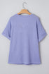 Relaxed Waffle Knit V Neck Short Sleeve Casual Top