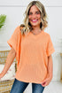 Relaxed Waffle Knit V Neck Short Sleeve Casual Top