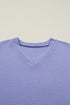 Relaxed Waffle Knit V Neck Short Sleeve Casual Top