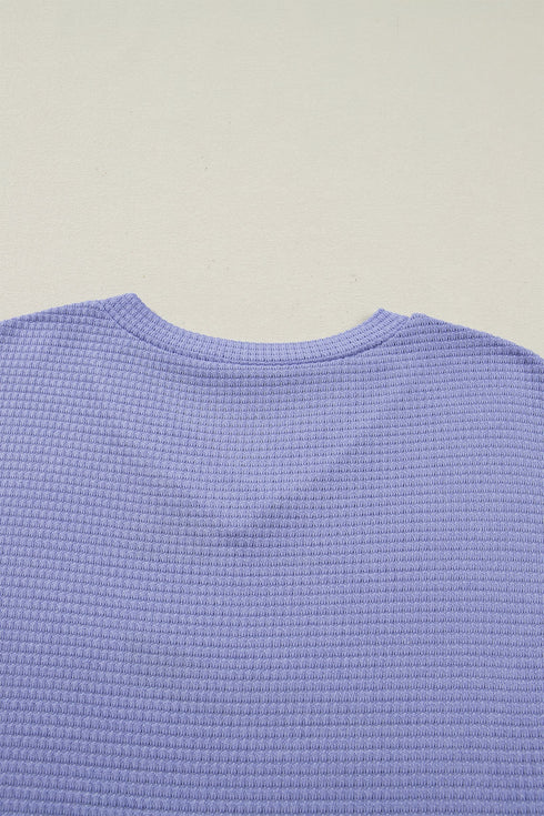 Relaxed Waffle Knit V Neck Short Sleeve Casual Top