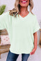 Relaxed Waffle Knit V Neck Short Sleeve Casual Top