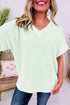 Relaxed Waffle Knit V Neck Short Sleeve Casual Top