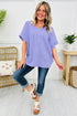 Relaxed Waffle Knit V Neck Short Sleeve Casual Top