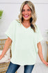 Relaxed Waffle Knit V Neck Short Sleeve Casual Top