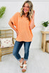 Relaxed Waffle Knit V Neck Short Sleeve Casual Top