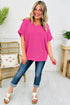 Relaxed Waffle Knit V Neck Short Sleeve Casual Top