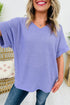Relaxed Waffle Knit V Neck Short Sleeve Casual Top