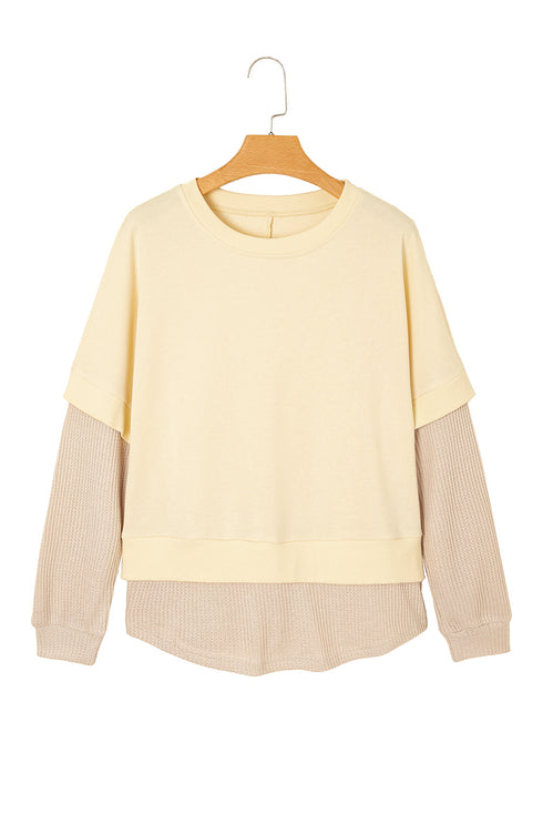 Relaxed Waffle Sleeve Layered Look Pullover Top