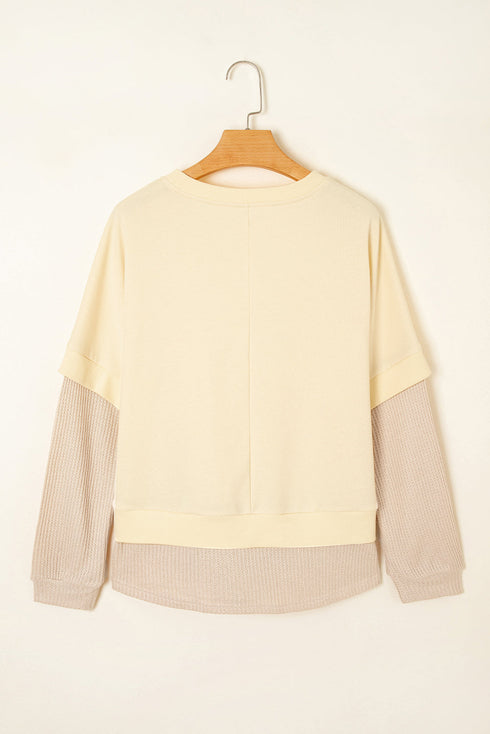Relaxed Waffle Sleeve Layered Look Pullover Top