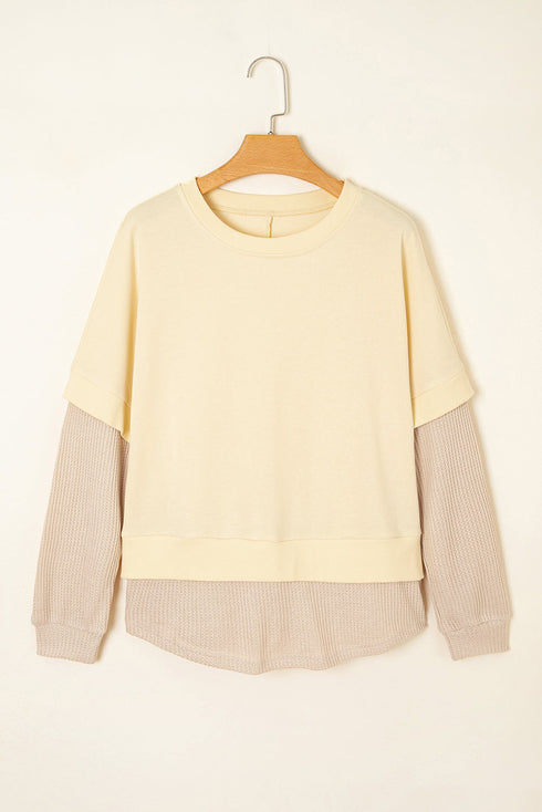 Relaxed Waffle Sleeve Layered Look Pullover Top