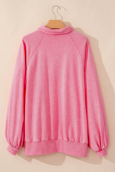Relaxed Washed Knit Snap Button Collared Pullover