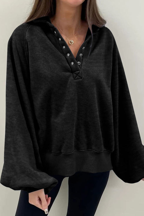 Relaxed Washed Knit Snap Button Collared Pullover