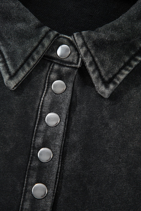Relaxed Washed Knit Snap Button Collared Pullover