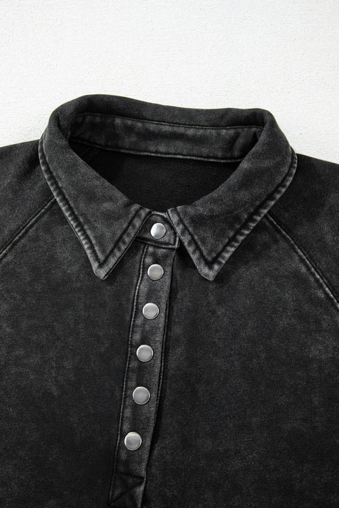 Relaxed Washed Knit Snap Button Collared Pullover