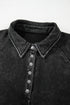 Relaxed Washed Knit Snap Button Collared Pullover