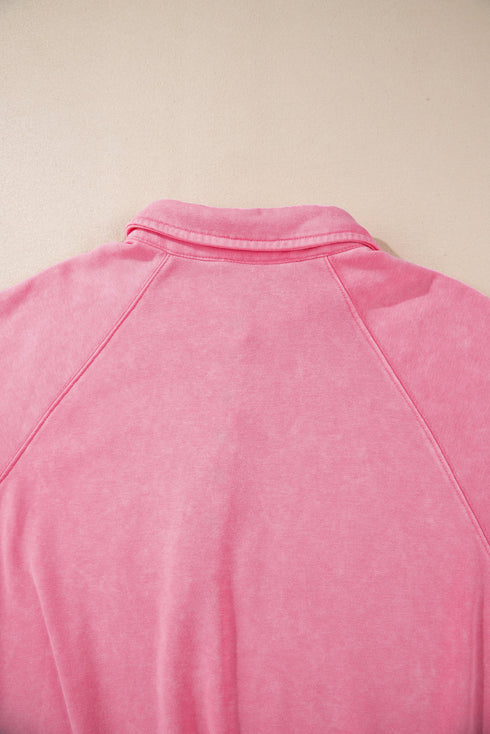 Relaxed Washed Knit Snap Button Collared Pullover