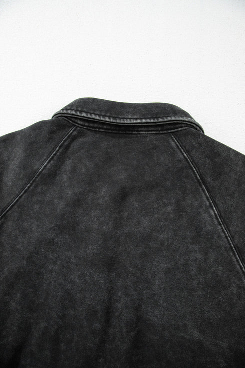 Relaxed Washed Knit Snap Button Collared Pullover