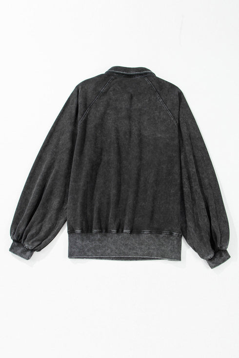 Relaxed Washed Knit Snap Button Collared Pullover