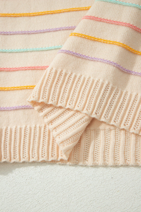 Repeated Stripe Band Crew Neck Graphic Knit Sweater