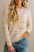 Repeated Stripe Band Crew Neck Graphic Knit Sweater