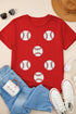 Repeating Glitter Baseball Graphic Print Game Day Tee Shirt