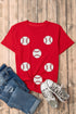 Repeating Glitter Baseball Graphic Print Game Day Tee Shirt