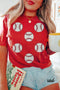 Repeating Glitter Baseball Graphic Print Game Day Tee Shirt