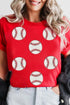 Repeating Glitter Baseball Graphic Print Game Day Tee Shirt
