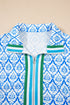 Resort Tile Print Contrast Trim Half Zip Collar Top