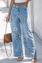 Retro All Over Floral Print Frayed Hem Denim Jeans