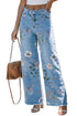 Retro All Over Floral Print Frayed Hem Denim Jeans