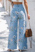 Retro All Over Floral Print Frayed Hem Denim Jeans
