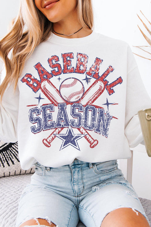Retro Americana Baseball Season Graphic Pullover Sweatshirt