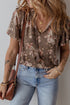 Retro Blossom Fringe Tie Flare Sleeve Blouse