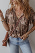Retro Blossom Fringe Tie Flare Sleeve Blouse