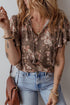 Retro Blossom Fringe Tie Flare Sleeve Blouse