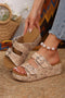 Retro Buckle Detail Platform Faux Leather Slippers