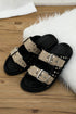 Retro Buckle Rivet Detail Smooth Faux Leather Slippers