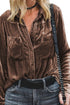 Retro Buttoned Pocket Long Sleeve Velvet Shirt