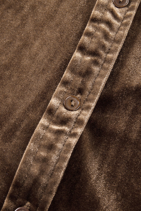 Retro Buttoned Pocket Long Sleeve Velvet Shirt