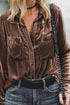 Retro Buttoned Pocket Long Sleeve Velvet Shirt