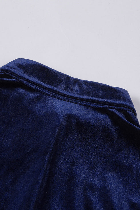 Retro Buttoned Pocket Long Sleeve Velvet Shirt