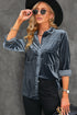 Retro Buttoned Pocket Long Sleeve Velvet Shirt