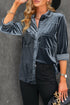 Retro Buttoned Pocket Long Sleeve Velvet Shirt