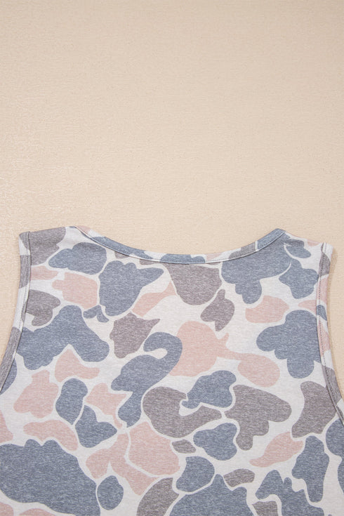 Retro Camouflage Print Oversized Western Tank Top